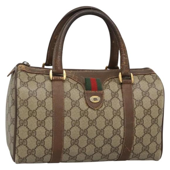 GUCCI GG Supreme Web Sherry Line Bag PVC Beige Gold Red 58 02 006 Auth 134691 - Picture 1 of 16